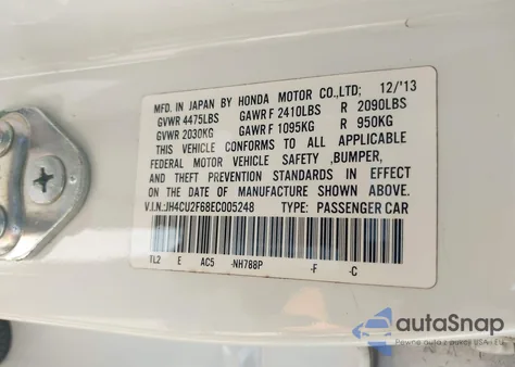 2014 Acura Tsx 2.4 from USA, damaged, VIN JH4CU2F68EC005248